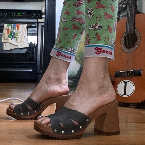 Vintage Leather Collection chunky mule grommet slide sandal heel 37 6 - Picture 14 of 15